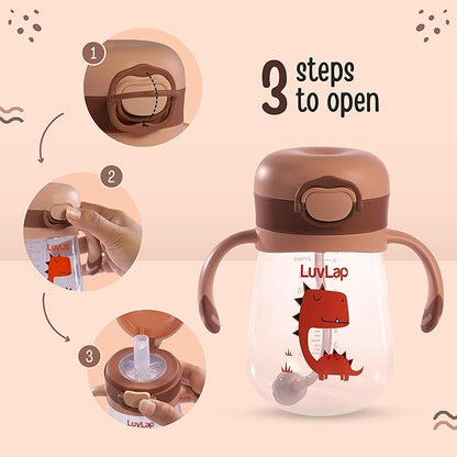 LuvLap Baby Bite Resistant Soft Silicone Straw Sipper Cup with Handle, with Weighted Straw, Sippy Cup with Anti Spill Lock, BPA Free, 6m+, 300 ml, Brown