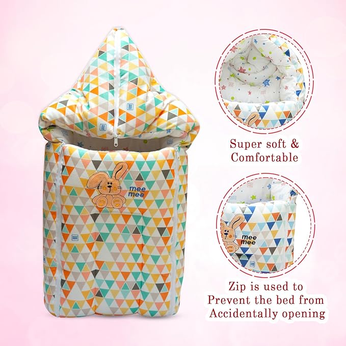Mee Mee 3 in 1 Baby Bed, Sleeping Bag & Carry Nest, Rabbit Embroidery, Shearing Finish & Cotton Soft from Inside, Machine Washable & Portable Bassinet, 0M+, Pink