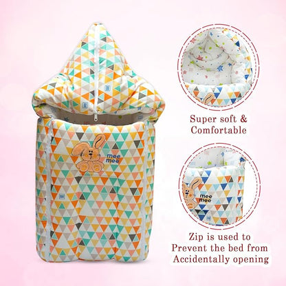 Mee Mee 3 in 1 Baby Bed, Sleeping Bag & Carry Nest, Rabbit Embroidery, Shearing Finish & Cotton Soft from Inside, Machine Washable & Portable Bassinet, 0M+, Pink