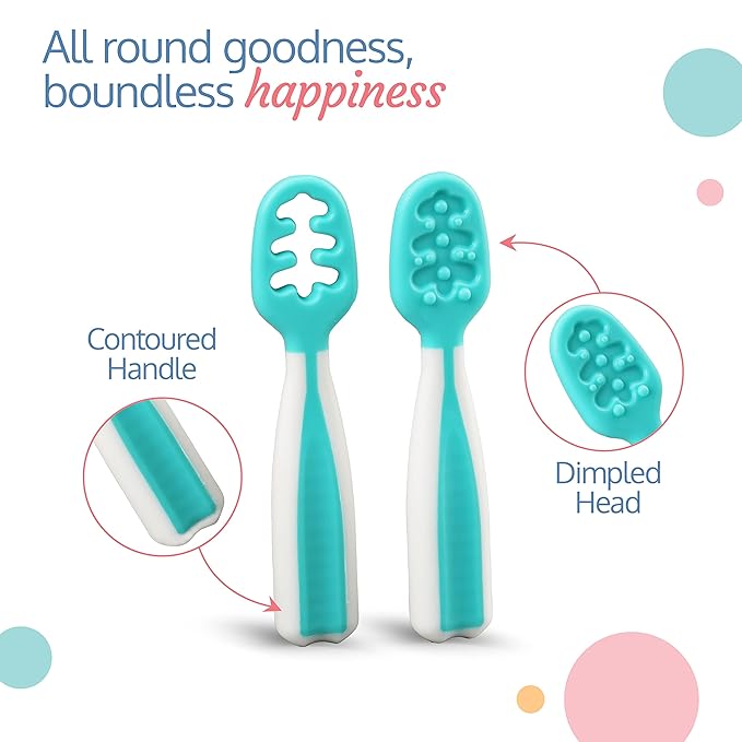 LuvLap Yum Yum Weaning Pre-Spoon, Bpa Free Silicone Self Feeding Baby Spoon