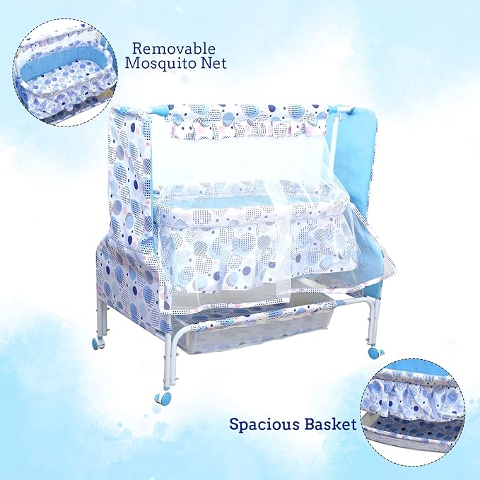 ee Mee New Born Baby Sleep Swing Cradle/Jhula/Palna/Bed/Baby Bedding with Mosquito Net and Cradle for 0-12 Months Baby Boys and Girls (Blue)