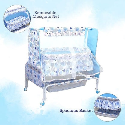 ee Mee New Born Baby Sleep Swing Cradle/Jhula/Palna/Bed/Baby Bedding with Mosquito Net and Cradle for 0-12 Months Baby Boys and Girls (Blue)