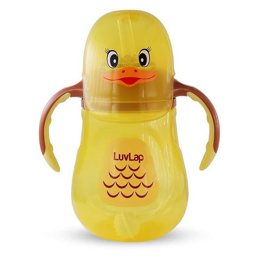 LuvLap Naughty Duck Sipper for Infant/Toddler 280ml, Anti-Spill Sippy Cup with Soft Silicone Straw BPA Free, 12m+ (Yellow)