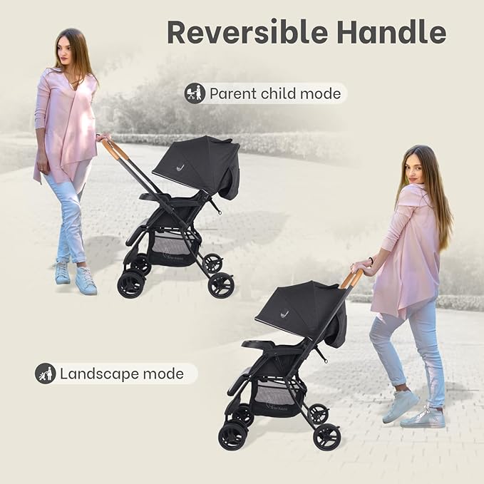 R for Rabbit Poppins Joy Stylish Baby Stroller | Pram for Kids with Reversible Handle | New Born Babies Stroller for 0 to 3 Years Boy and Girl (Black Grey)