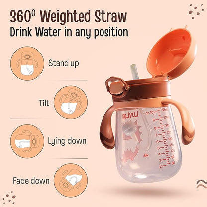 LuvLap Baby Bite Resistant Soft Silicone Straw Sipper Cup with Handle, with Weighted Straw, Sippy Cup with Anti Spill Lock, BPA Free, 6m+, 300 ml, Brown