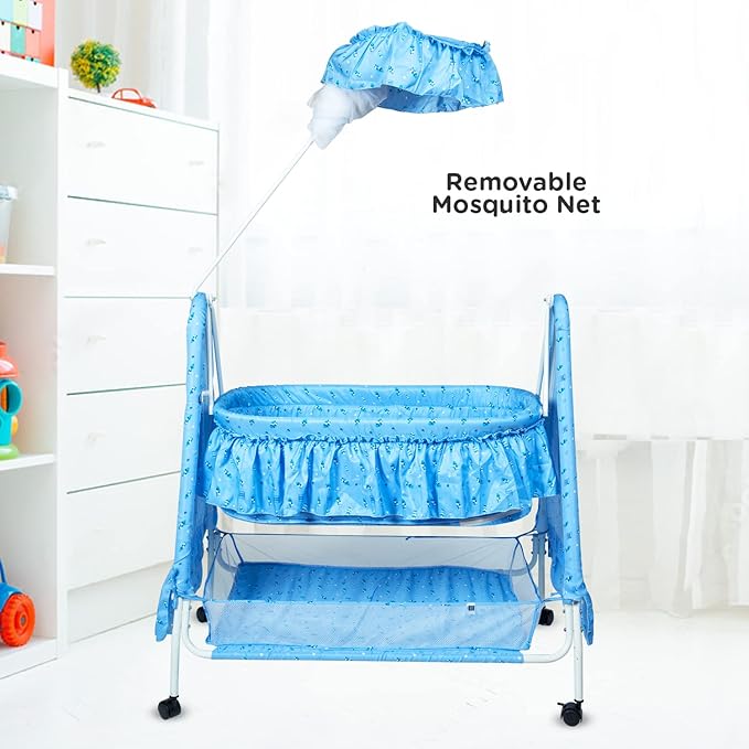 Mee Mee Baby Cradle with Swing | Comfortable Jhula Palna for New Born Babies | Multi Use Baby Cradle, Baggi, Bassinet for Baby Comfort | Sleep Cradle for 0-12 Months Baby Boys and Girls (Blue)