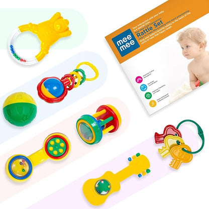 Mee Mee BPA Free Baby Rattles Set, Rattle Gift Set, Made of Food Grade Plastic, Grab Rattles and Soothing Teethers for Babies & Infants, Early Age Toys for Kids (Pack of 7, Multicolor