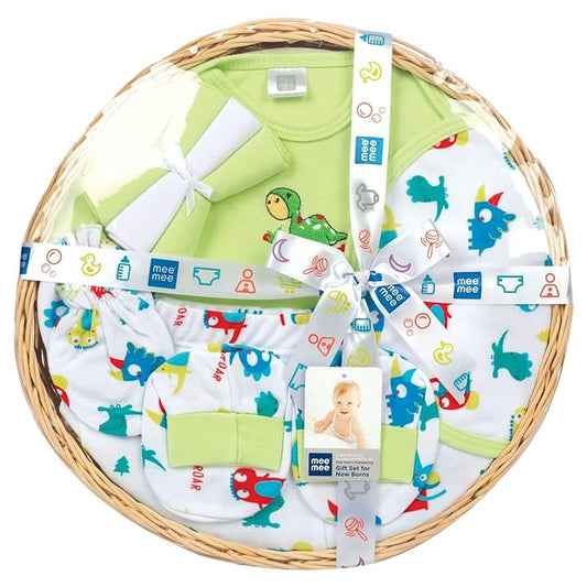 ee Mee Cotton Soft Pampering Gift Set Hamper for New Born, Baby Boy, Baby Girl (8 Pieces, Green)