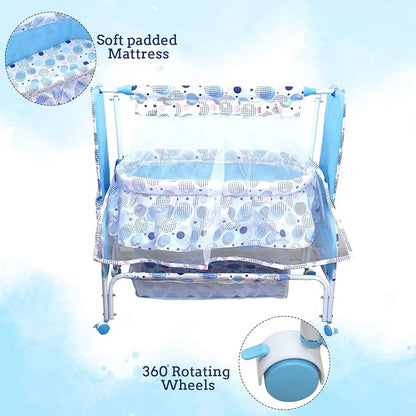 ee Mee New Born Baby Sleep Swing Cradle/Jhula/Palna/Bed/Baby Bedding with Mosquito Net and Cradle for 0-12 Months Baby Boys and Girls (Blue)