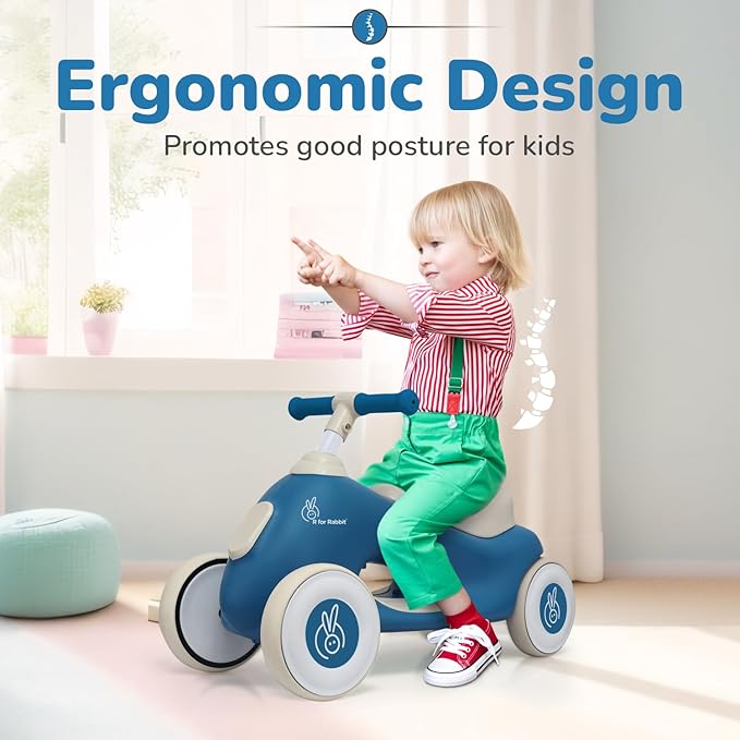 R for Rabbit Speedster Zoomy Push Ride-On for Baby, Wide TPE Wheels with Ergonomic & Comfortable Seat, Non Slip Footrest for 1 to 4 Years Kids, 20 Kgs Weight Capacity (Blue Grey)
