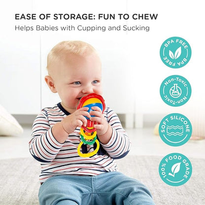 Mee Mee BPA Free Baby Rattles Set, Rattle Gift Set, Made of Food Grade Plastic, Grab Rattles and Soothing Teethers for Babies & Infants, Early Age Toys for Kids (Pack of 3, Multicolor