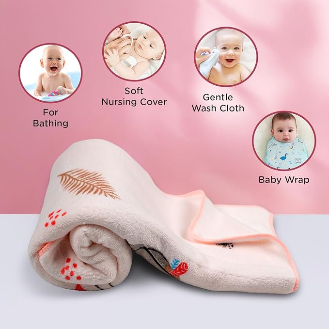 Mee Mee Micro Fiber Baby Bath Towel for New Born | Wash Cloth, Quick Absorbent, Extra Soft Cotton Towels for Kids/Toddlers/Infants/Babies, Pack of 1, Pink 70X110 CM