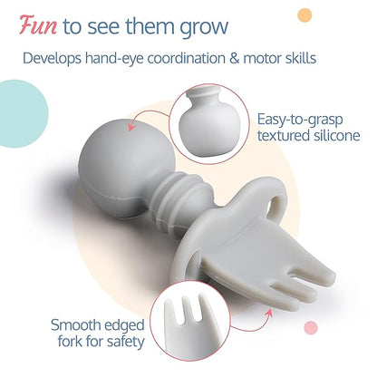 LuvLap Baby Weaning Spoon & Fork Set, Chewable Silicone Utensils, Stage 1 Training Utensils,Baby Led self Feeding, 6 M+, Gum Friendly, 100% Food Grade Silicone,BPA Free