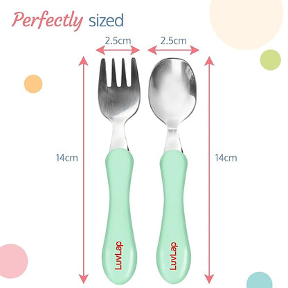 LuvLap Premium Stainless Steel Baby Spoon & Fork Set for Baby Feeding, Stainless Steel Spoonand Fork Set, Food Grade PP Spoon, BPA Free Feeding Spoon for Kids of 12+ Months
