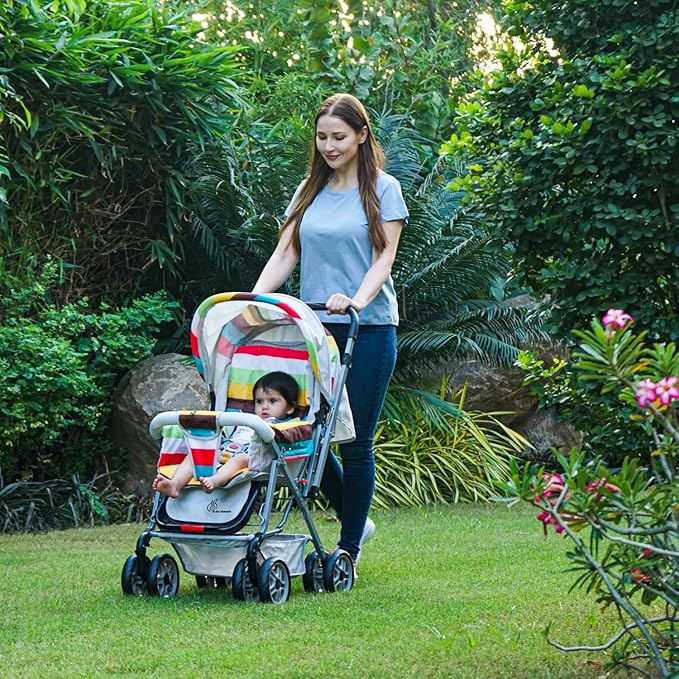 R for Rabbit Lollipop Lite Baby Stroller for 0 to 3 Years Pram with 5 Point Safety Harness, Reversible Handlebar & Cushioned Seat with 3 Level Seats Recline/Lightweight Stroller for Kids (Rainbow)