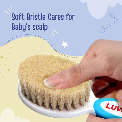 LuvLap Baby Comb with Rounded Tip & Baby Hair Brush with Natural Bristles for Baby Hair Grooming& Better Protection of Baby's Scalp (White & Blue)