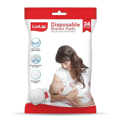 LuvLap Ultra Thin Honeycomb Nursing Breast Pads, 24pcs, Disposable Maternity Pads, Highly Absorbent & Soft, Discreet Fit Breastfeeding pad, New Resealable Pack