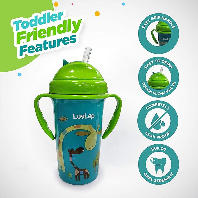 Luvlap Tiny Giffy Sipper 300ml, Anti-Spill Design with Soft Silicone Straw, 18m+ (Orange) Tiny Giffy Sipper/Sippy Cup 300ml, Anti-Spill Design with Soft Silicone Straw, 18m+ (Green)