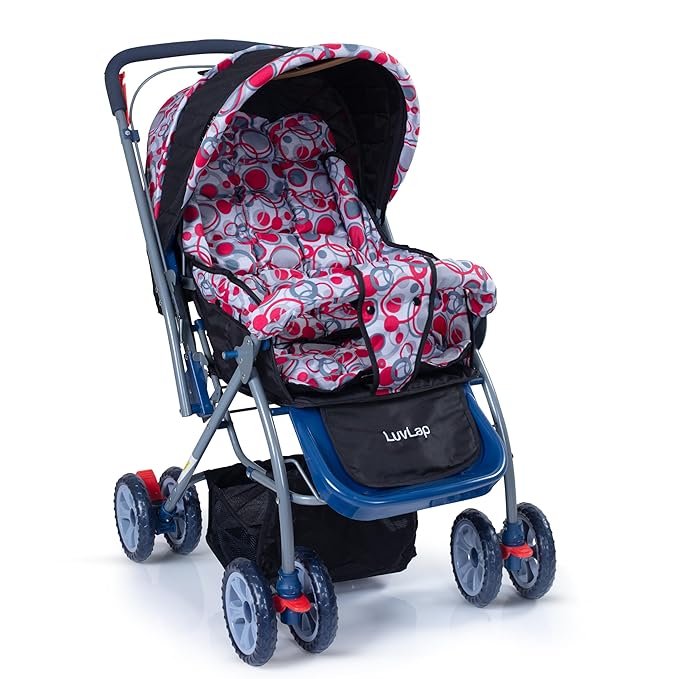 LuvLap Starshine Baby Stroller/Pram for 0 to 3 Years, New Born/Toddler/Kid, Lightweight, Adjustable backrest, 360° Swivel Wheel, Large Storage Basket, Reversible Handlebar (Sky Blue)