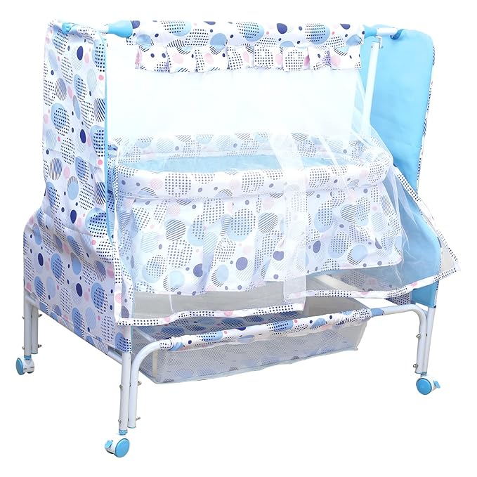 ee Mee New Born Baby Sleep Swing Cradle/Jhula/Palna/Bed/Baby Bedding with Mosquito Net and Cradle for 0-12 Months Baby Boys and Girls (Blue)