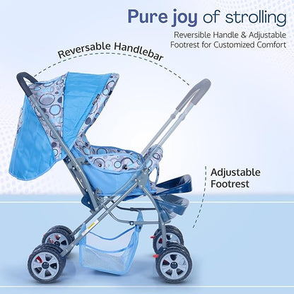 LuvLap Starshine Baby Stroller/Pram for 0 to 3 Years, New Born/Toddler/Kid, Lightweight, Adjustable backrest, 360° Swivel Wheel, Large Storage Basket, Reversible Handlebar (Sky Blue)