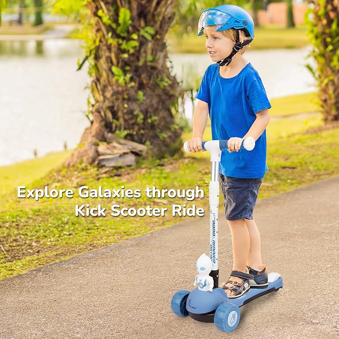 R for Rabbit Road Runner Astro Kids Scooter, Multi Level Adjustable Height, Smart Fold & PU LED Wheels Kick Scooter with Brake for 3+ Years Kids, Weight Capacity Upto 75kgs (block-Blue)