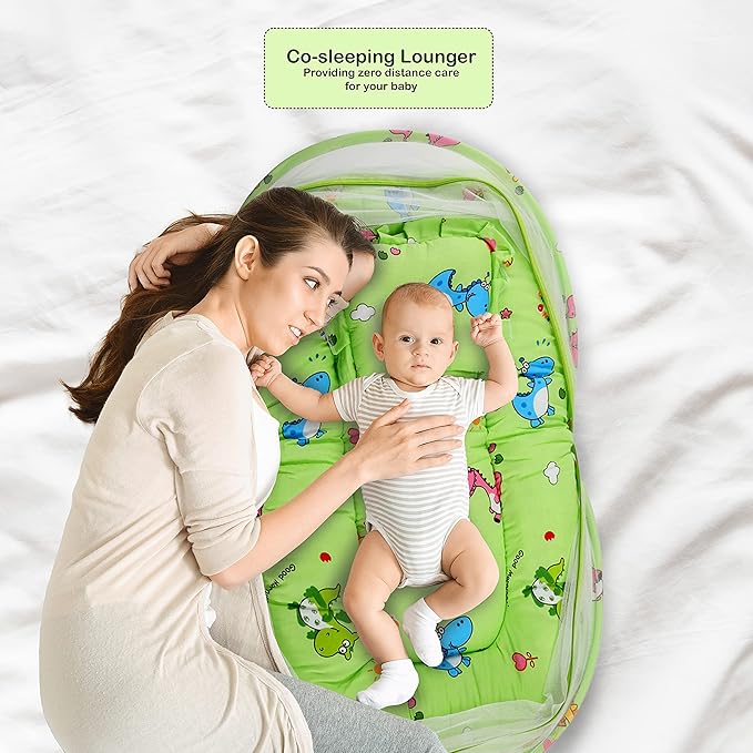 LuvLap Cotton Baby Mattress with Mosquito Net, Light Green