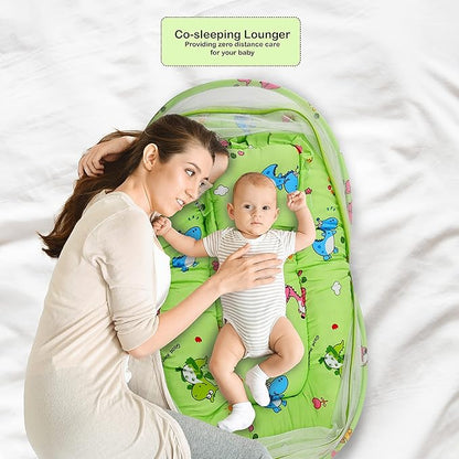 LuvLap Cotton Baby Mattress with Mosquito Net, Light Green