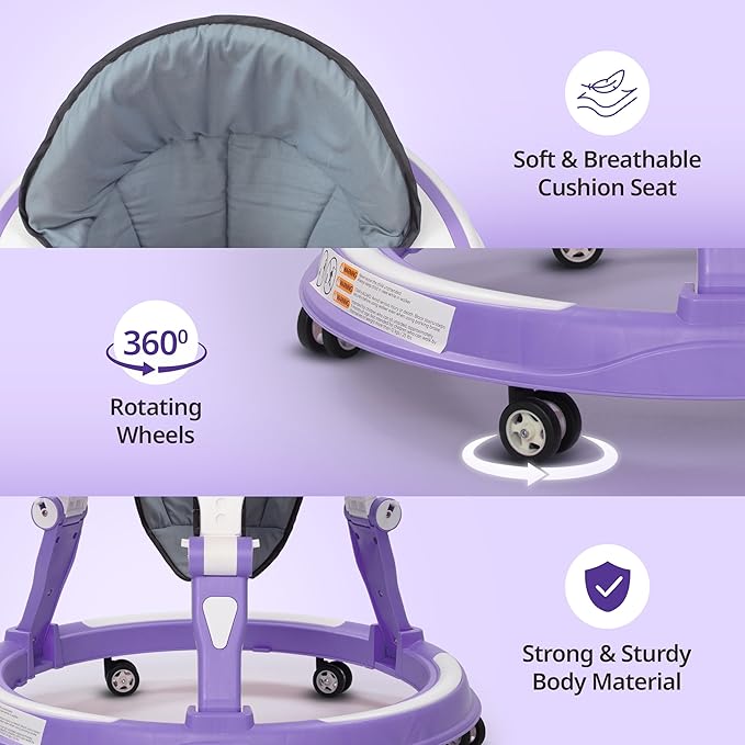 LuvLap Elegant 360° Baby Walkers for 6-18 Months | 3 Level Height Adjustment Walker/Advanced Baby Activity Walker for Kids, Walker for Boys & Girls, Purple