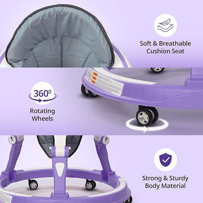 LuvLap Elegant 360° Baby Walkers for 6-18 Months | 3 Level Height Adjustment Walker/Advanced Baby Activity Walker for Kids, Walker for Boys & Girls, Purple