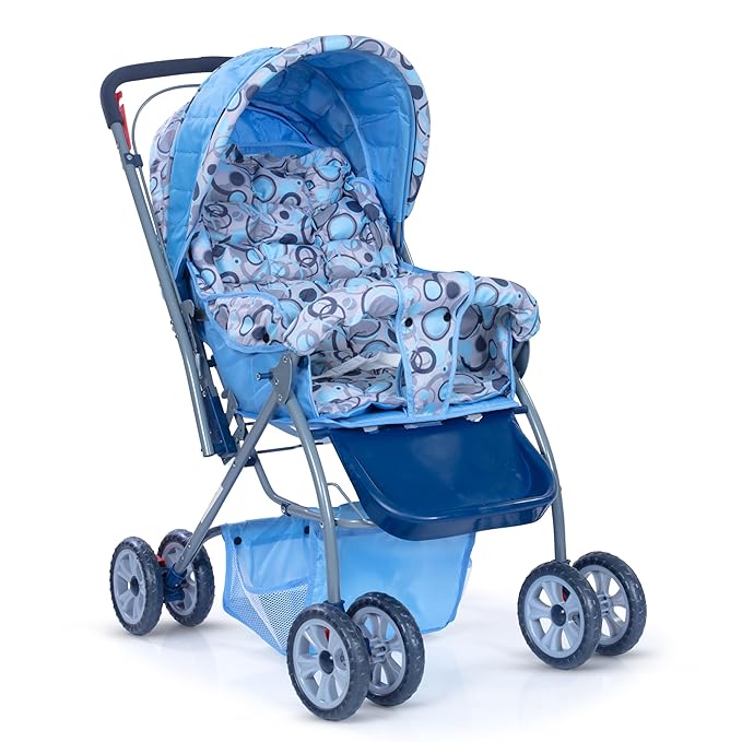 LuvLap Starshine Baby Stroller/Pram for 0 to 3 Years, New Born/Toddler/Kid, Lightweight, Adjustable backrest, 360° Swivel Wheel, Large Storage Basket, Reversible Handlebar (Sky Blue)