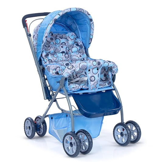 LuvLap Starshine Baby Stroller/Pram for 0 to 3 Years, New Born/Toddler/Kid, Lightweight, Adjustable backrest, 360° Swivel Wheel, Large Storage Basket, Reversible Handlebar (Sky Blue)