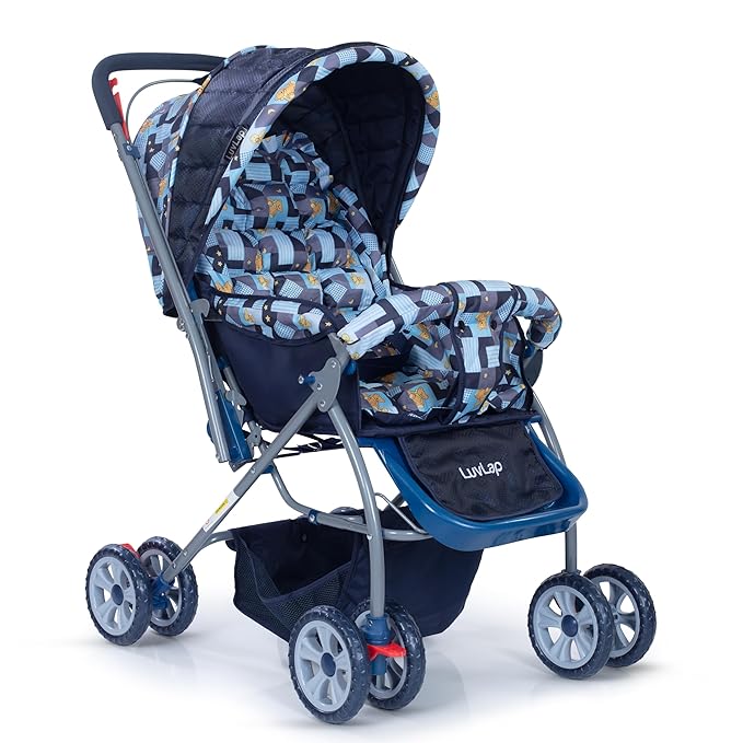LuvLap Starshine Baby Stroller/Pram for 0 to 3 Years, New Born/Toddler/Kid, Lightweight, Adjustable backrest, 360° Swivel Wheel, Large Storage Basket, Reversible Handlebar (Sky Blue)