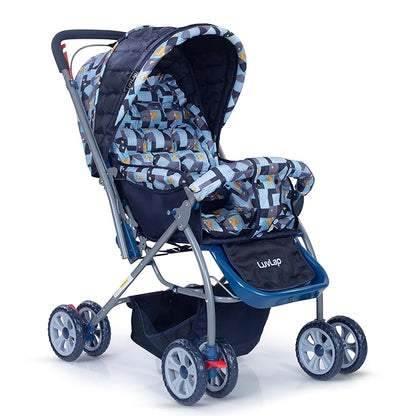 LuvLap Starshine Baby Stroller/Pram for 0 to 3 Years, New Born/Toddler/Kid, Lightweight, Adjustable backrest, 360° Swivel Wheel, Large Storage Basket, Reversible Handlebar (Sky Blue)