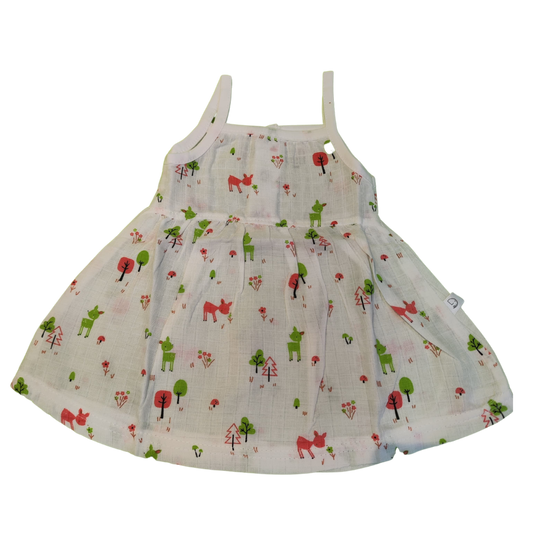 Muslin - Spaghetti Frock White (Red and Green Deer)
