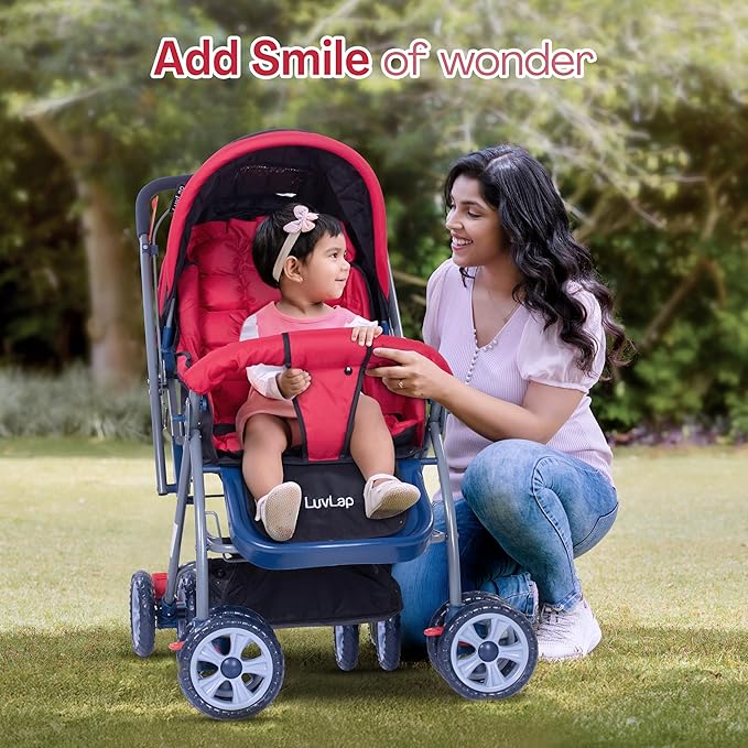 LuvLap Starshine Baby Stroller/Pram for 0 to 3 Years, New Born/Toddler/Kid, Lightweight, Adjustable backrest, 360° Swivel Wheel, Large Storage Basket, Reversible Handlebar (Sky Blue)