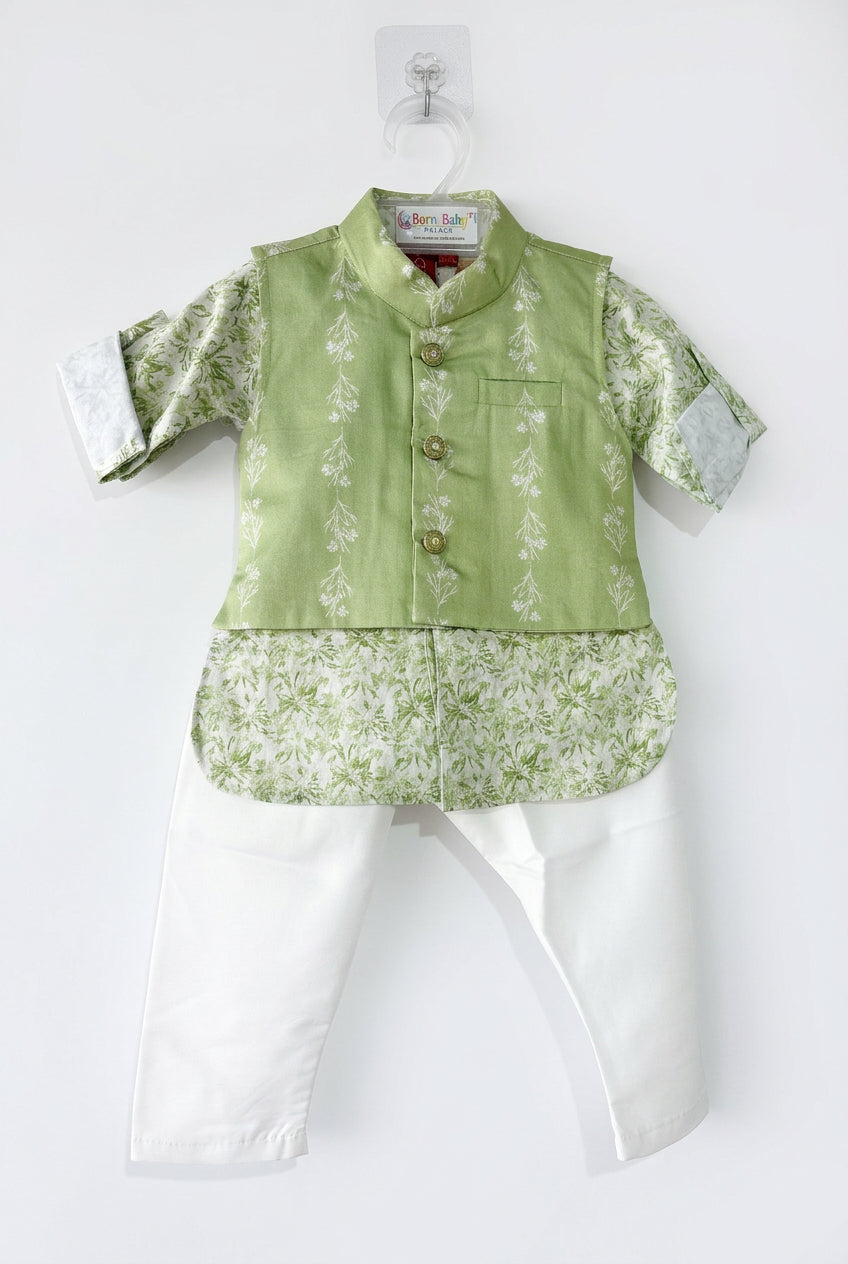 Stylish Green Ethnic Wear Set for Baby Boys | Traditional Festive Outfit