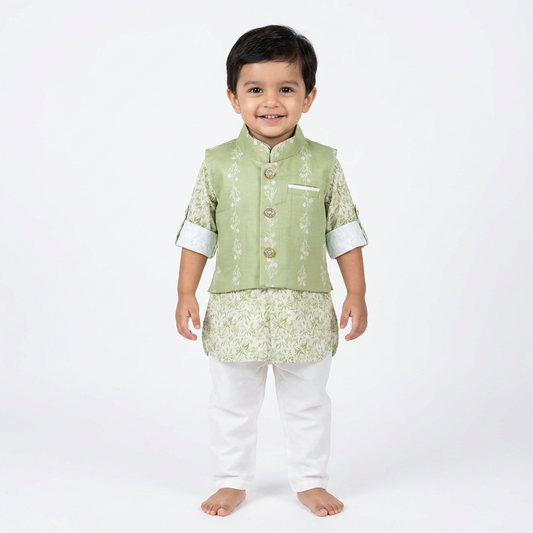 Stylish Green Ethnic Wear Set for Baby Boys | Traditional Festive Outfit