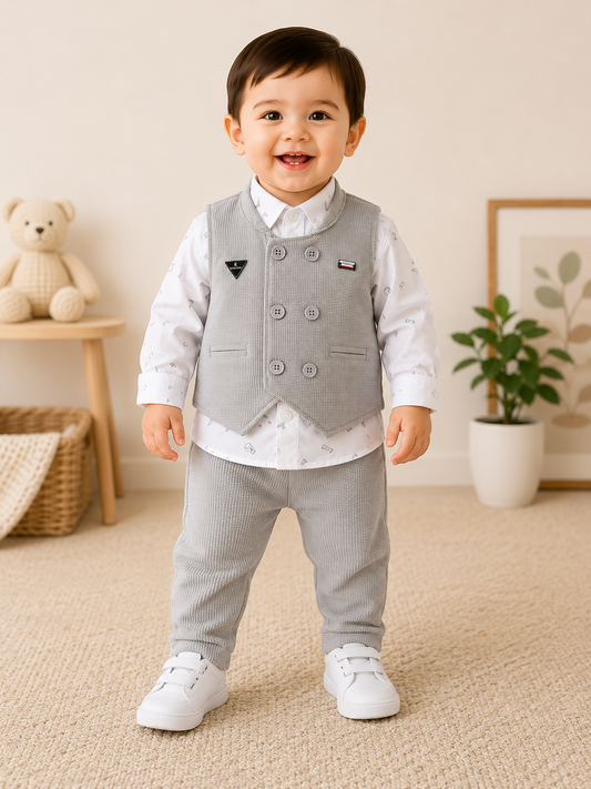 Baby Boys Premium Grey Formal Waistcoat Clothing Set | 12-18 Months