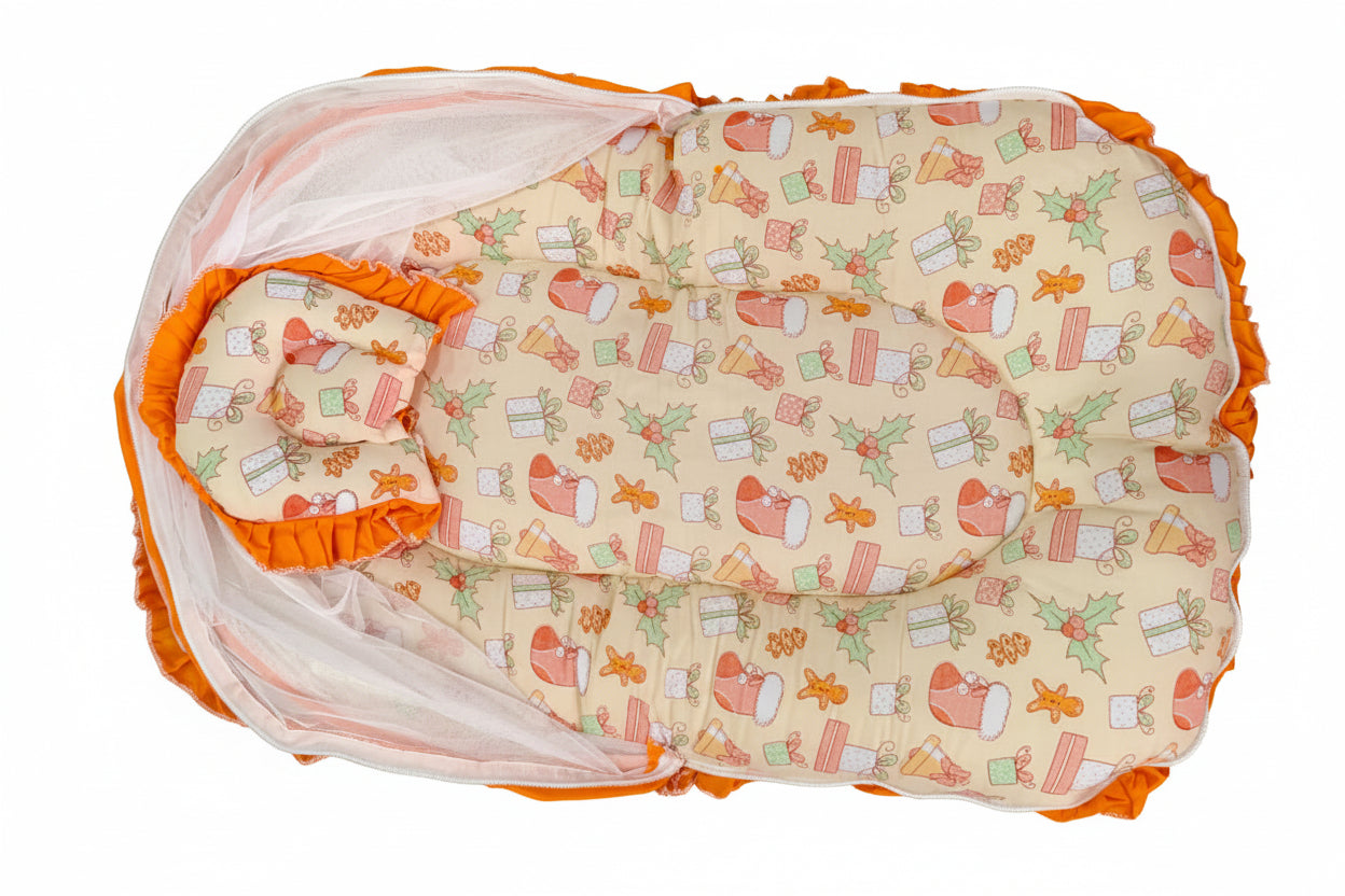 Mee Mee Cushioned Baby Mattress Set & Travel Bed with Mosquito Net & Pillow