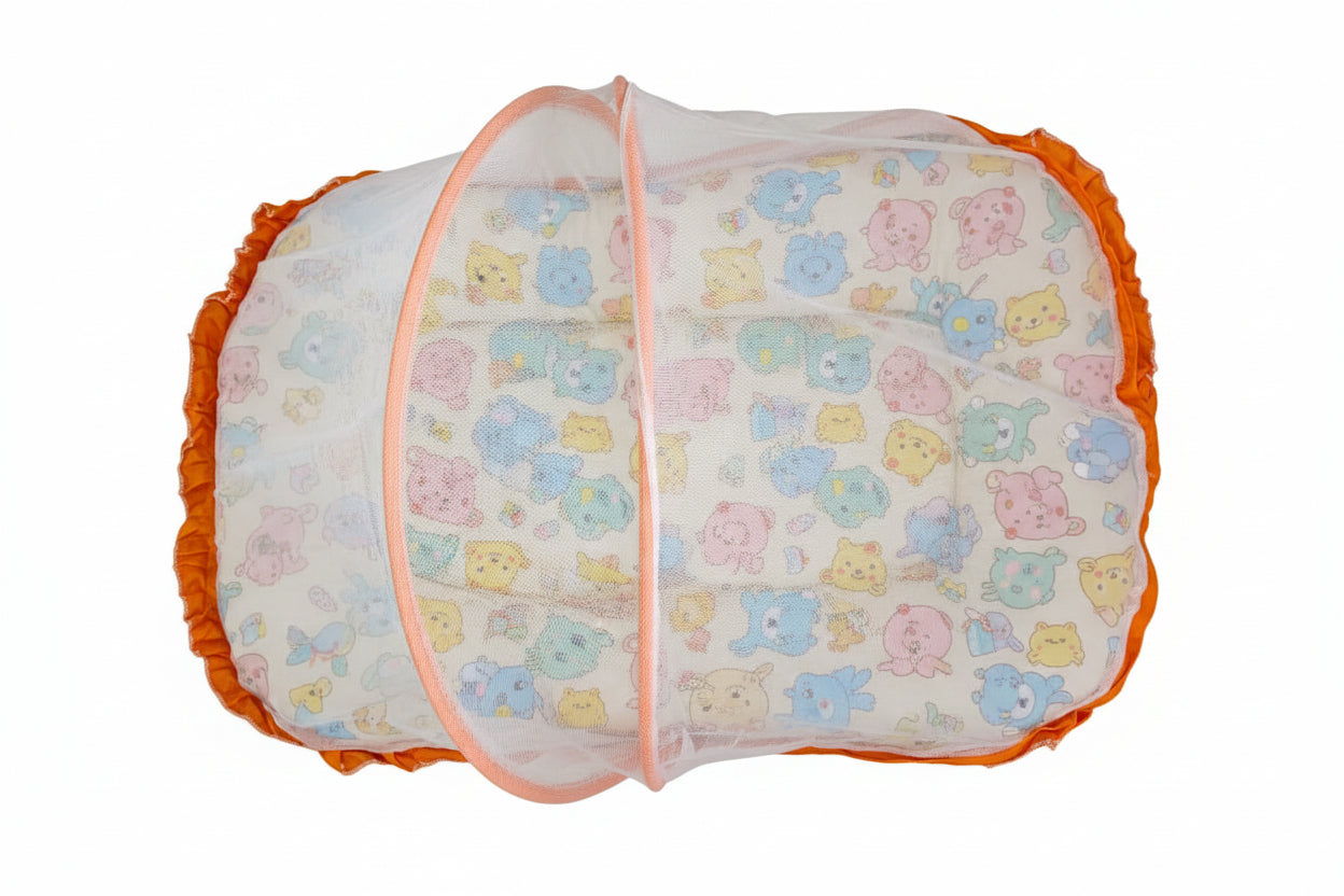Mee Mee Cushioned Baby Mattress Set & Travel Bed with Mosquito Net & Pillow