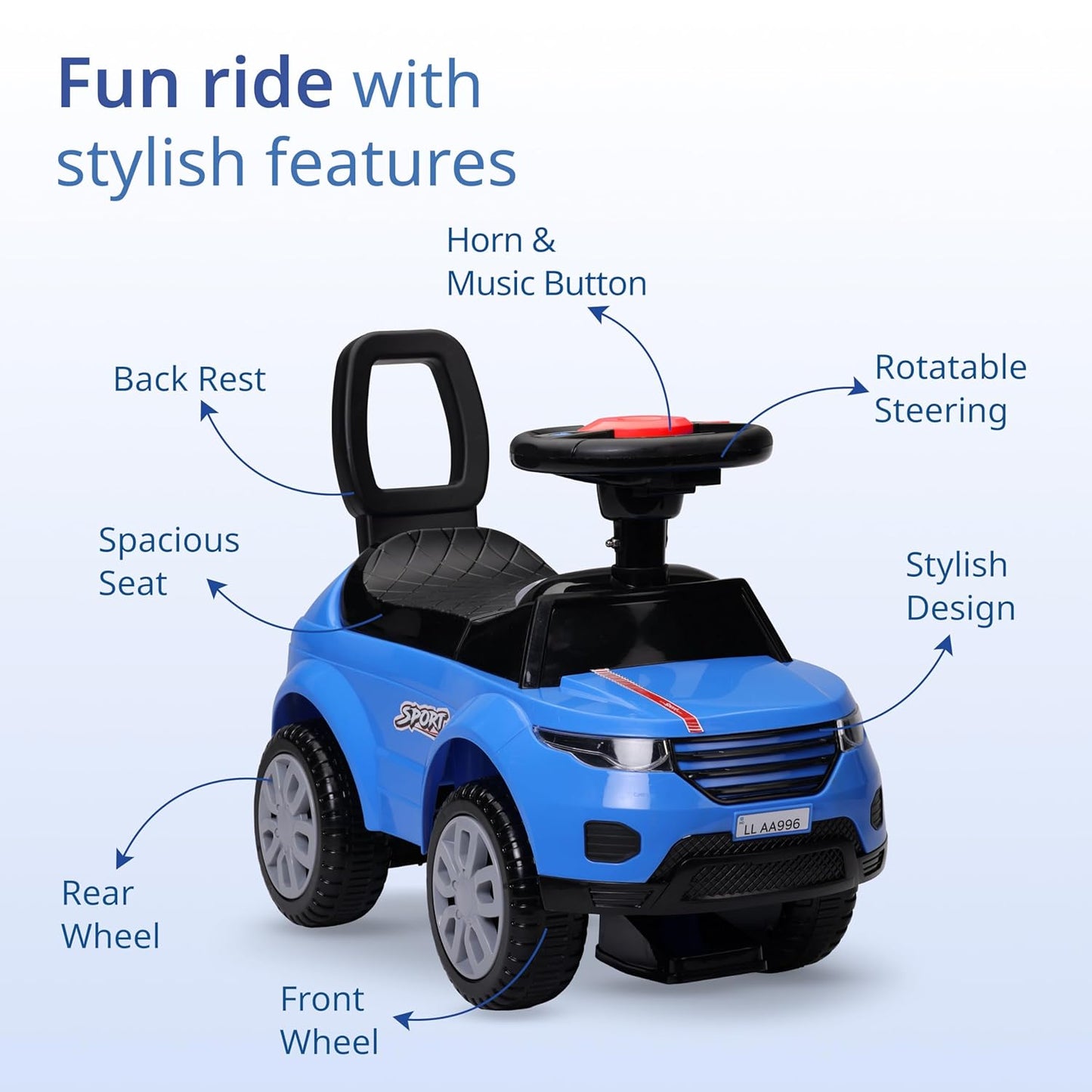 Kids Ride-On Push Car with Music & Steering – Baby Manual Ride-On Car