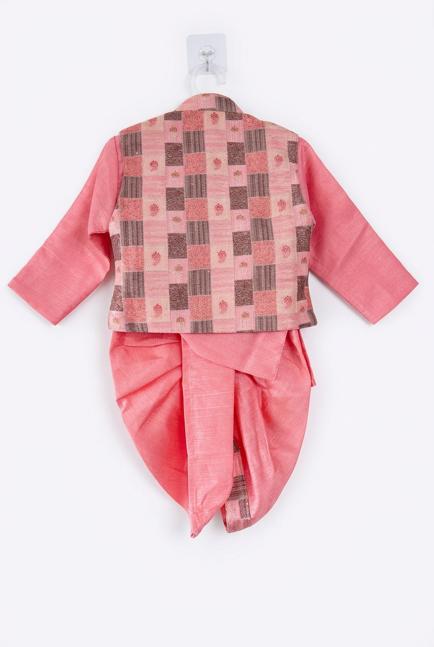 Pink Traditional Ethnic Wear for Boys – Stylish Kurta, Jacket & Dhoti Set