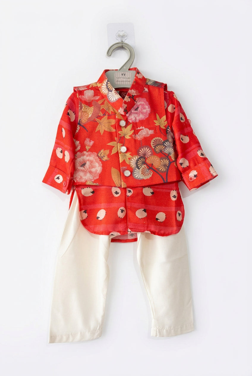 Stylish Red Floral Ethnic Wear Set for Baby Boys
