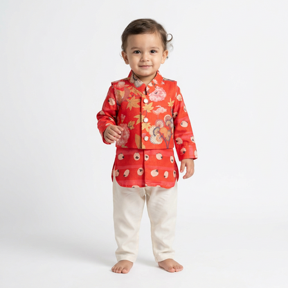 Stylish Red Floral Ethnic Wear Set for Baby Boys