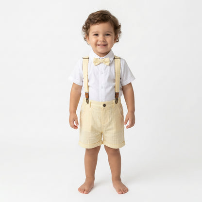 Toffyhouse Baby Boy Cream Shirt and Shorts Set with Bow Tie & Suspenders