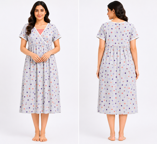 Women's Polka Dot Feeding Nighty | Maternity & Nursing Gown