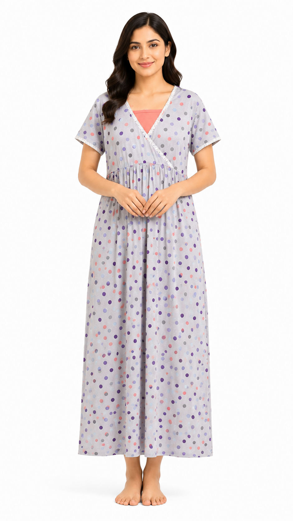 Women's Polka Dot Feeding Nighty | Maternity & Nursing Gown Size XXL