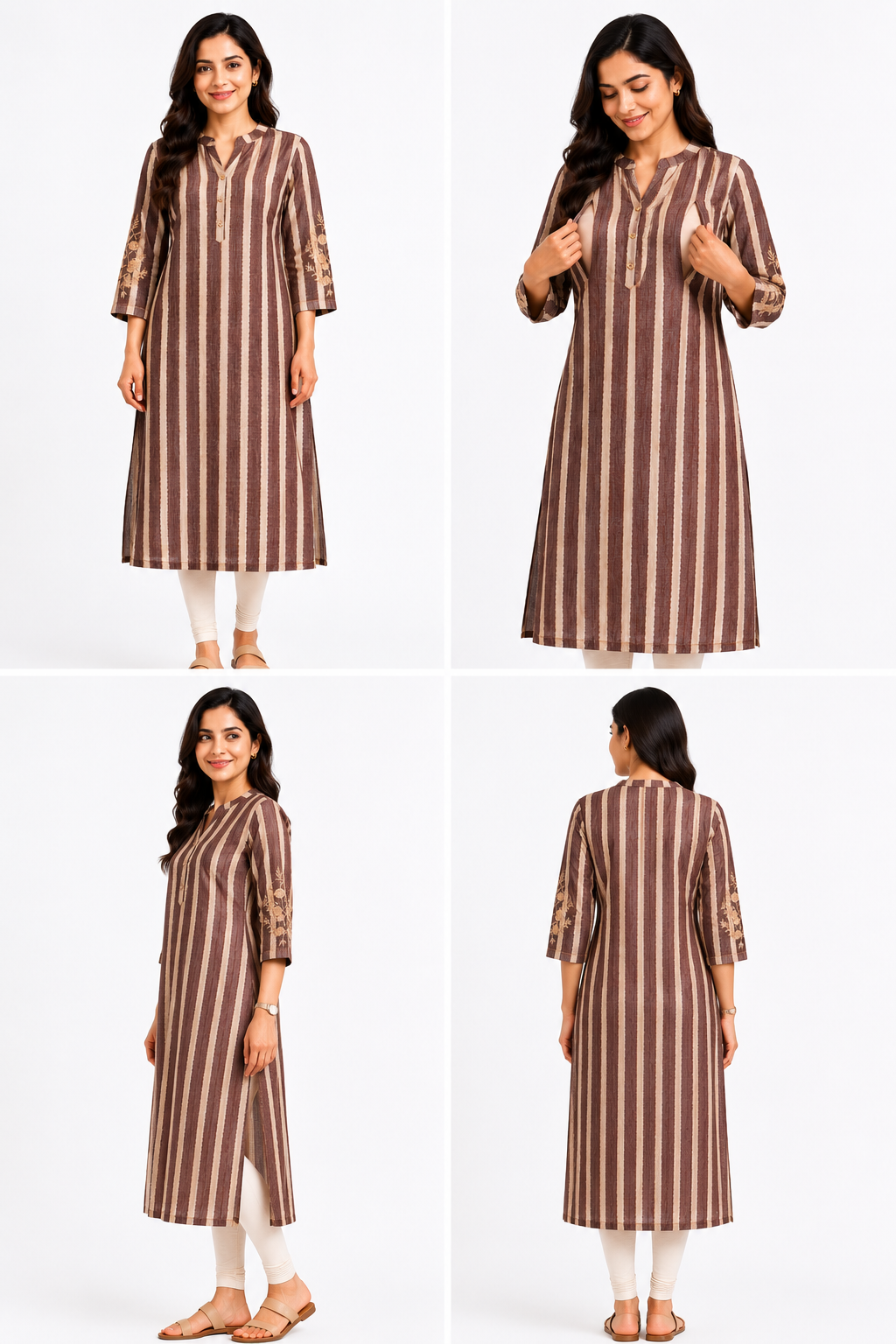 Women's Brown & Beige Striped Feeding Kurti | Rayon Maternity & Nursing Wear | XL