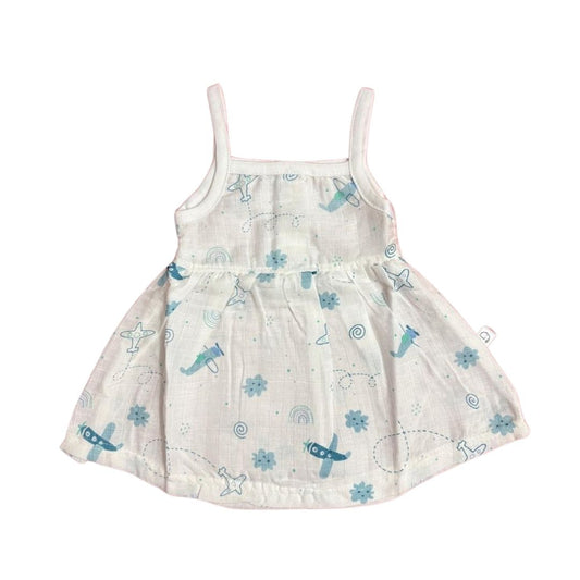 Muslin - Spaghetti Frock White (Aeroplane blue)